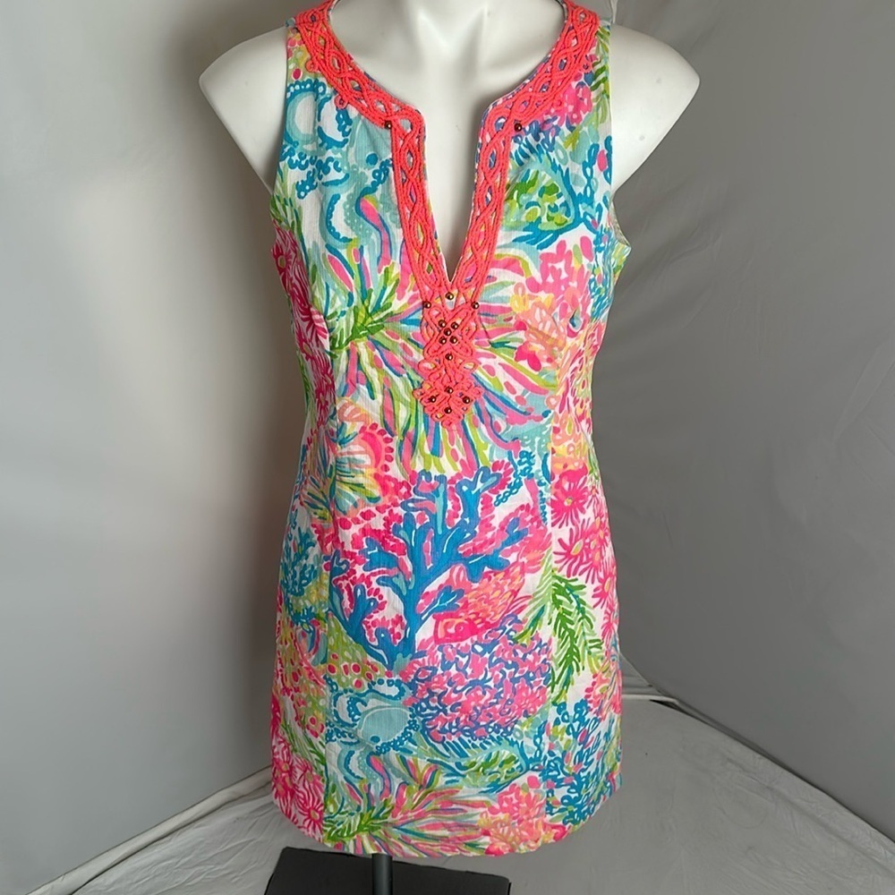 Lily Pulitzer Ryder Lovers Coral sleeveless multicolor floral print shift dress